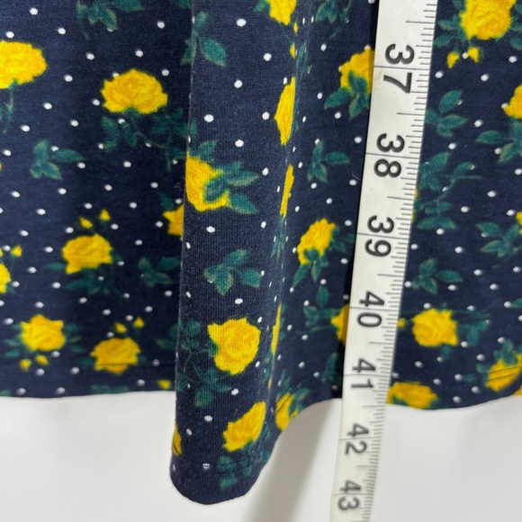 LuLaRoe Size 2XL Midi Dress Navy Blue Yellow Rose Floral Polka Dot Belt Short Sl - Picture 10 of 10
